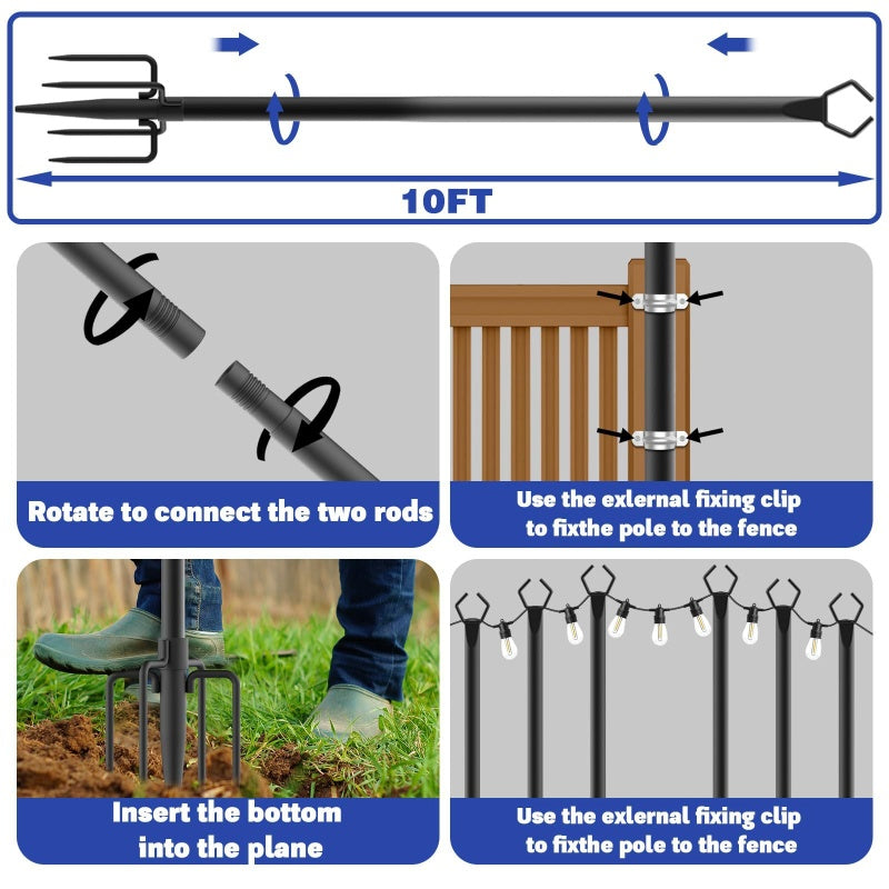 ✨ Outdoor-Mast für Lichterketten – Sicherer Halt für Gartenzauber! 🎉 Höhenverstellbar, robustes Metall, 5-Zacken-Sockel, oberer Haken ⚡ Limitiertes Angebot ⏳