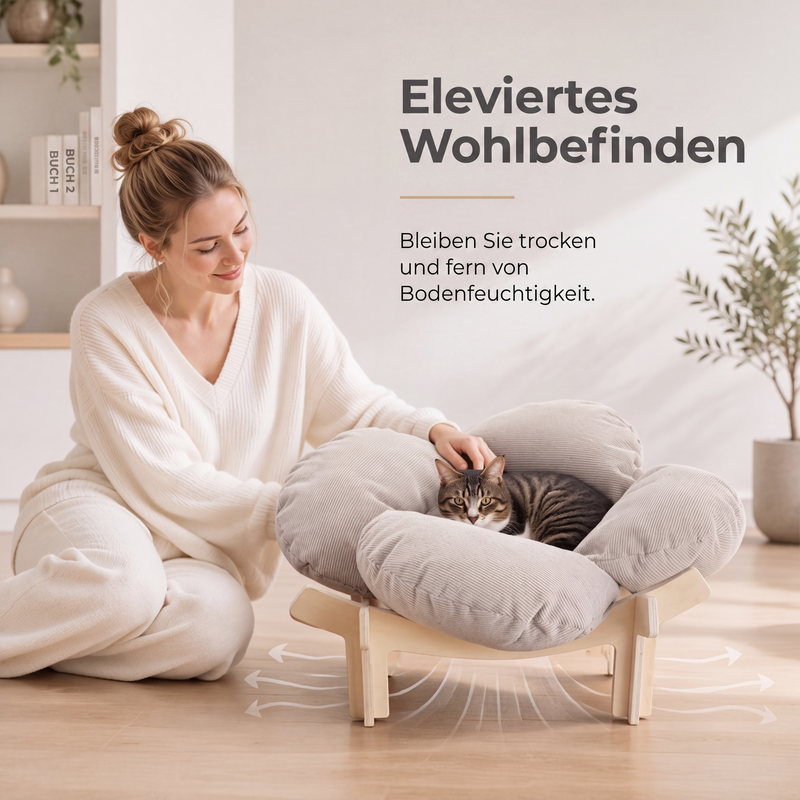 🌸 Mehr Komfort für deinen Vierbeiner! 🐱Erhöhtes Blüten-Haustierbett aus Holz – weich, atmungsaktiv & gelenkunterstützend! 🐾 Robuster Holzständer, kuscheliger Cordbezug, stilvoll für jedes Zuhause 🏡