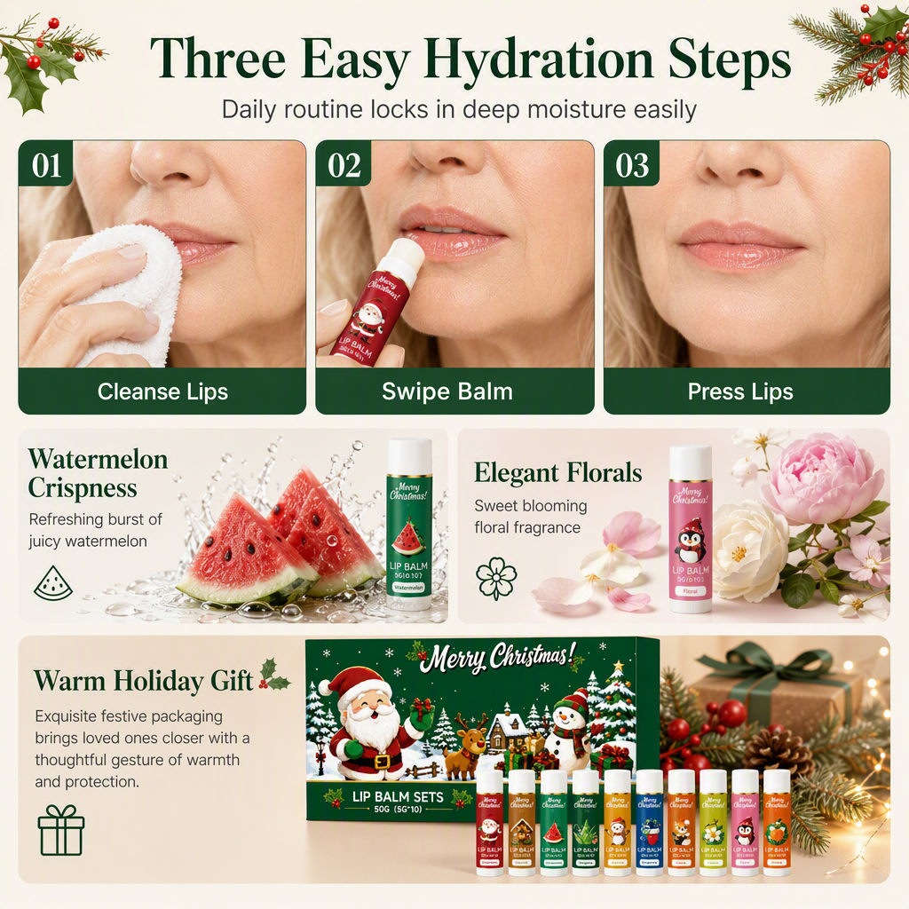 🎄 50% Rabatt! 🎁 10-teiliges Weihnachts-Lippenpflegeset – Feuchtigkeitspflege für jeden Tag, perfekt als Geschenk