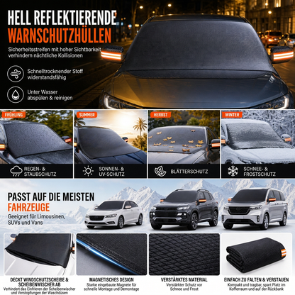 ⏳Time-Limited Special⏰ Verdickte magnetische Sonnenblende und Schneeabdeckung für die Autowindschutzscheibe, wasserdichte halbe Autoabdeckung mit reflektierenden Streifen🚗