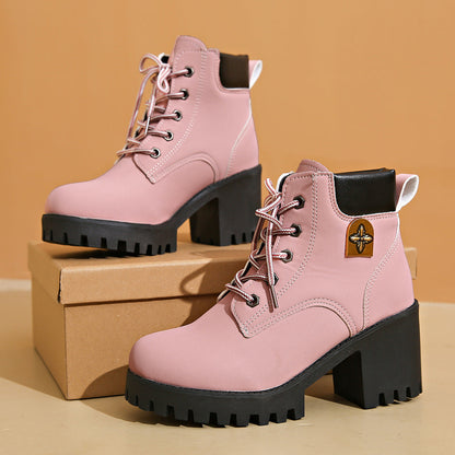 🔥【35-42】 👢✨2025 Neuheit für diesen Herbst: Stiefeletten mit dicken Absätzen und Keilabsätzen – Retro-Modell mit Schnürsenkeln für Damen