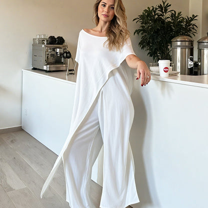 🌸Sommer-Sonderverkauf – 50 % Rabatt💖Einfarbiges Set aus schulterfreiem Oberteil und Hose