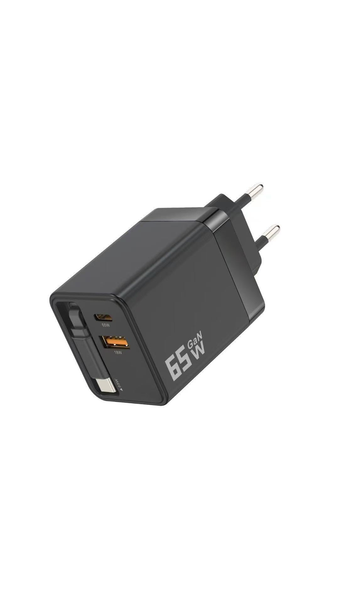 ✨⚡3-in-1-GaN-Ladegerät, 65W-Schnellladegerät für Smartphones mit Typ-C-Kabel und 2 USB-Anschlüssen