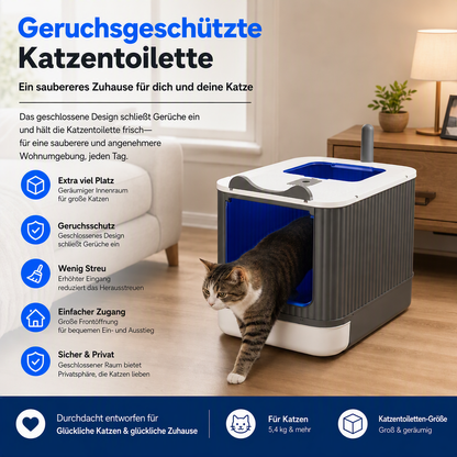 🔥 50 % Rabatt! Geschlossene Katzentoilette mit Geruchskontrolle – weniger Schmutz und Schluss mit verstreuter Streu! 🐾 Geschlossenes Design mit Einstieg von oben für einfache Reinigung 🧹 Zeitlich begrenztes Angebot ⏰