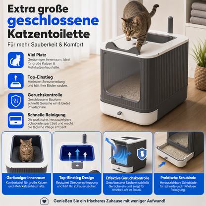 🔥 50 % Rabatt! Geschlossene Katzentoilette mit Geruchskontrolle – weniger Schmutz und Schluss mit verstreuter Streu! 🐾 Geschlossenes Design mit Einstieg von oben für einfache Reinigung 🧹 Zeitlich begrenztes Angebot ⏰