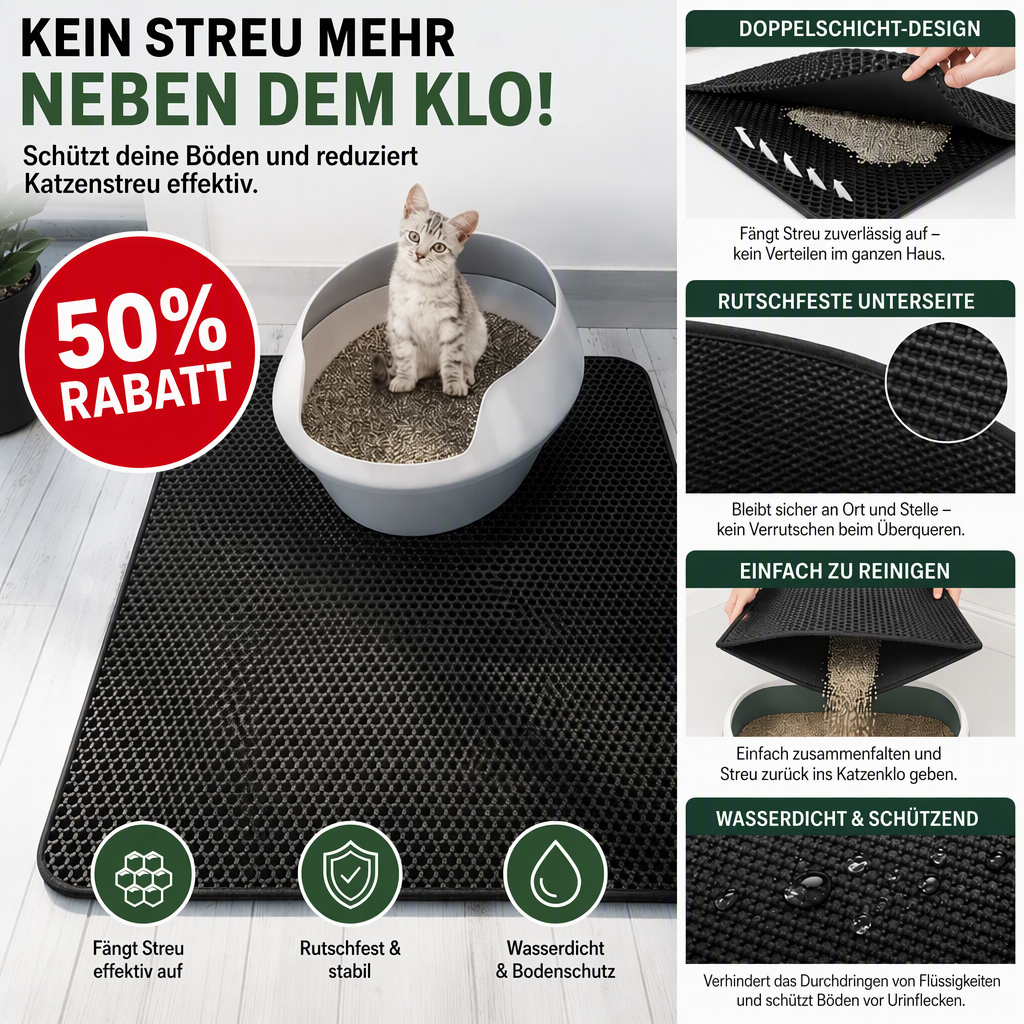 🐾 50 % Rabatt! Zweilagige Katzenstreumatte – weniger Streu auf dem Boden! 🐱 Streu auffangen, einfach ausschütten, rutschfest auslegen 🧹