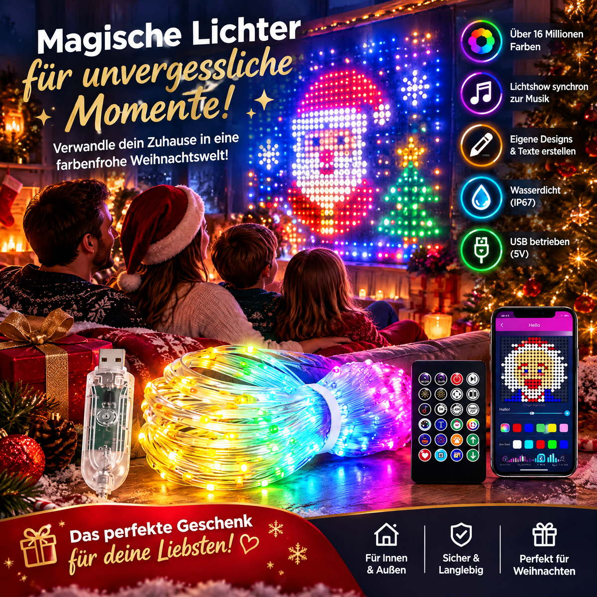 💡 50% RABATT JETZT! Wasserdichte LED-Vorhang-Lichterkette – App-Steuerung, Musik-Synchro & individuelle Lichtkunst – Perfekt für Partys, Garten & jeden Raum ✨