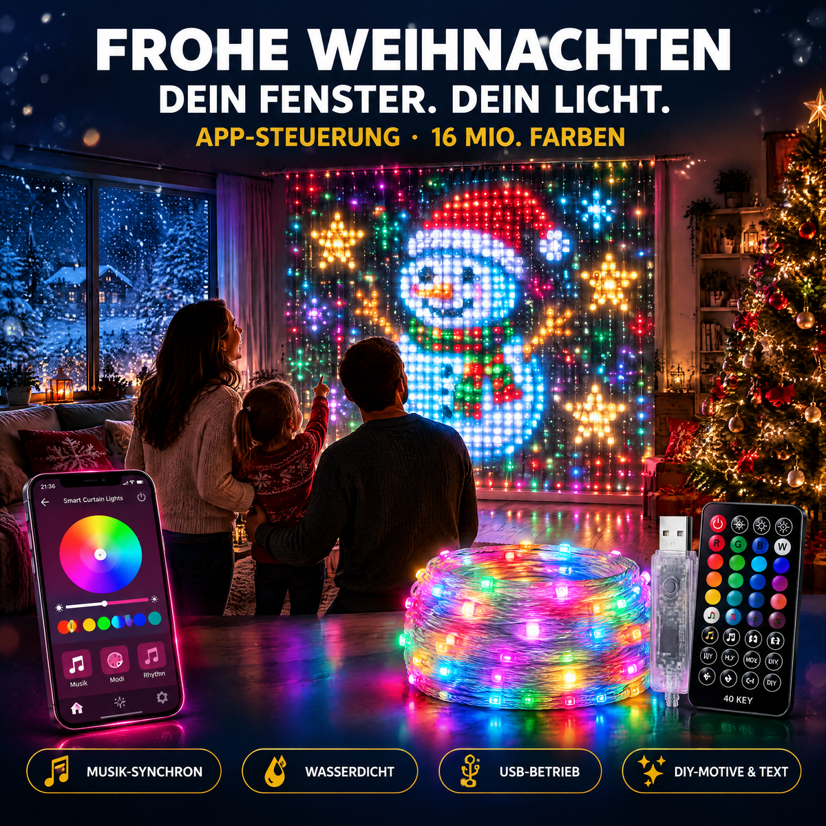 💡 50% RABATT JETZT! Wasserdichte LED-Vorhang-Lichterkette – App-Steuerung, Musik-Synchro & individuelle Lichtkunst – Perfekt für Partys, Garten & jeden Raum ✨