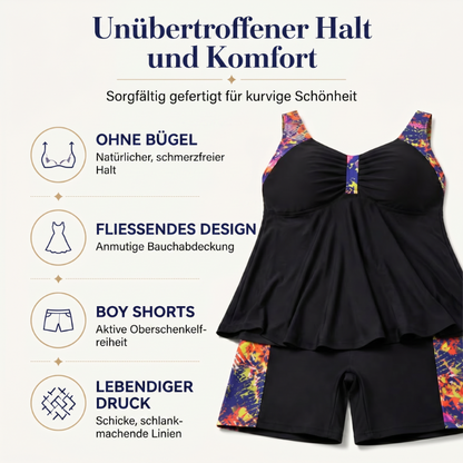 📢📢 50 % RABATT !! ⏰ Damen Fließendes Tankini-Oberteil und Shorts Badeanzug – Bauchkontrolle, Boy Shorts, Stützend ✨