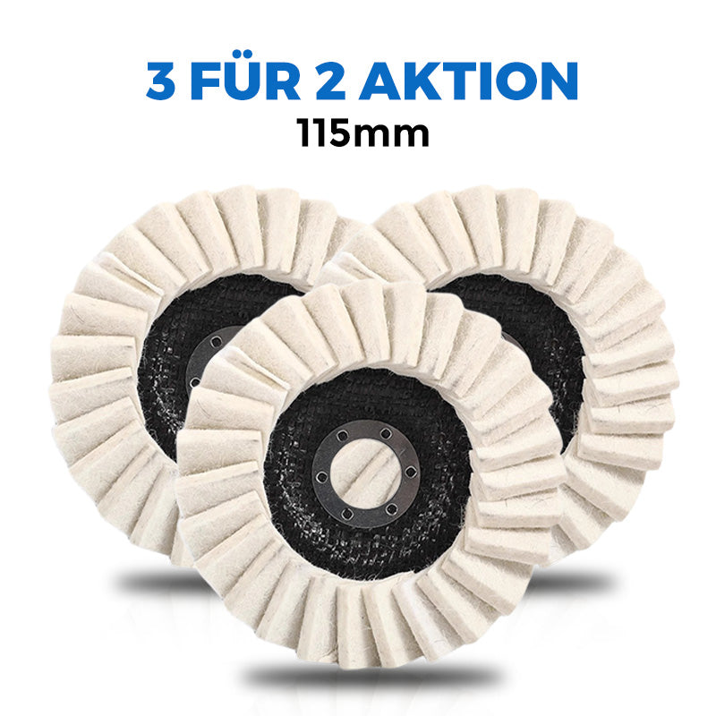 📢📢65 % Rabatt!! 🧽✨ Wollpolierscheibe für Winkelschchleifer – Hochglanz-Spiegelfinish! 🚀⚡