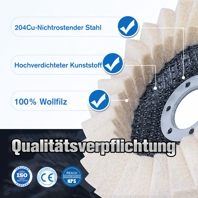 📢📢65 % Rabatt!! 🧽✨ Wollpolierscheibe für Winkelschchleifer – Hochglanz-Spiegelfinish! 🚀⚡