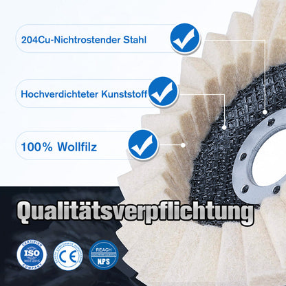📢📢65 % Rabatt!! 🧽✨ Wollpolierscheibe für Winkelschchleifer – Hochglanz-Spiegelfinish! 🚀⚡