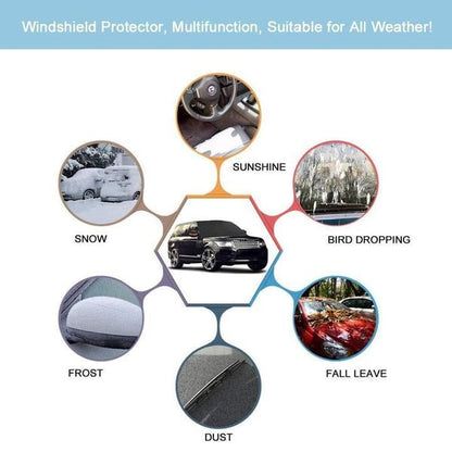 ⏳Time-Limited Special⏰ Verdickte magnetische Sonnenblende und Schneeabdeckung für die Autowindschutzscheibe, wasserdichte halbe Autoabdeckung mit reflektierenden Streifen🚗