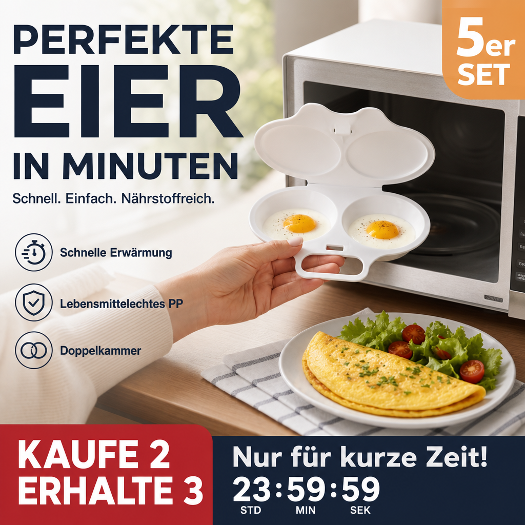 ✨50% Rabatt✨🍳 Mikrowellen-Eierkocher mit Deckel und Griff – Schnell, sicher & platzsparend – Perfekt für das schnelle Frühstück, Weich- & Hartgekochte Eier in Minuten ✨