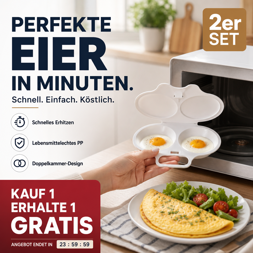✨50% Rabatt✨🍳 Mikrowellen-Eierkocher mit Deckel und Griff – Schnell, sicher & platzsparend – Perfekt für das schnelle Frühstück, Weich- & Hartgekochte Eier in Minuten ✨