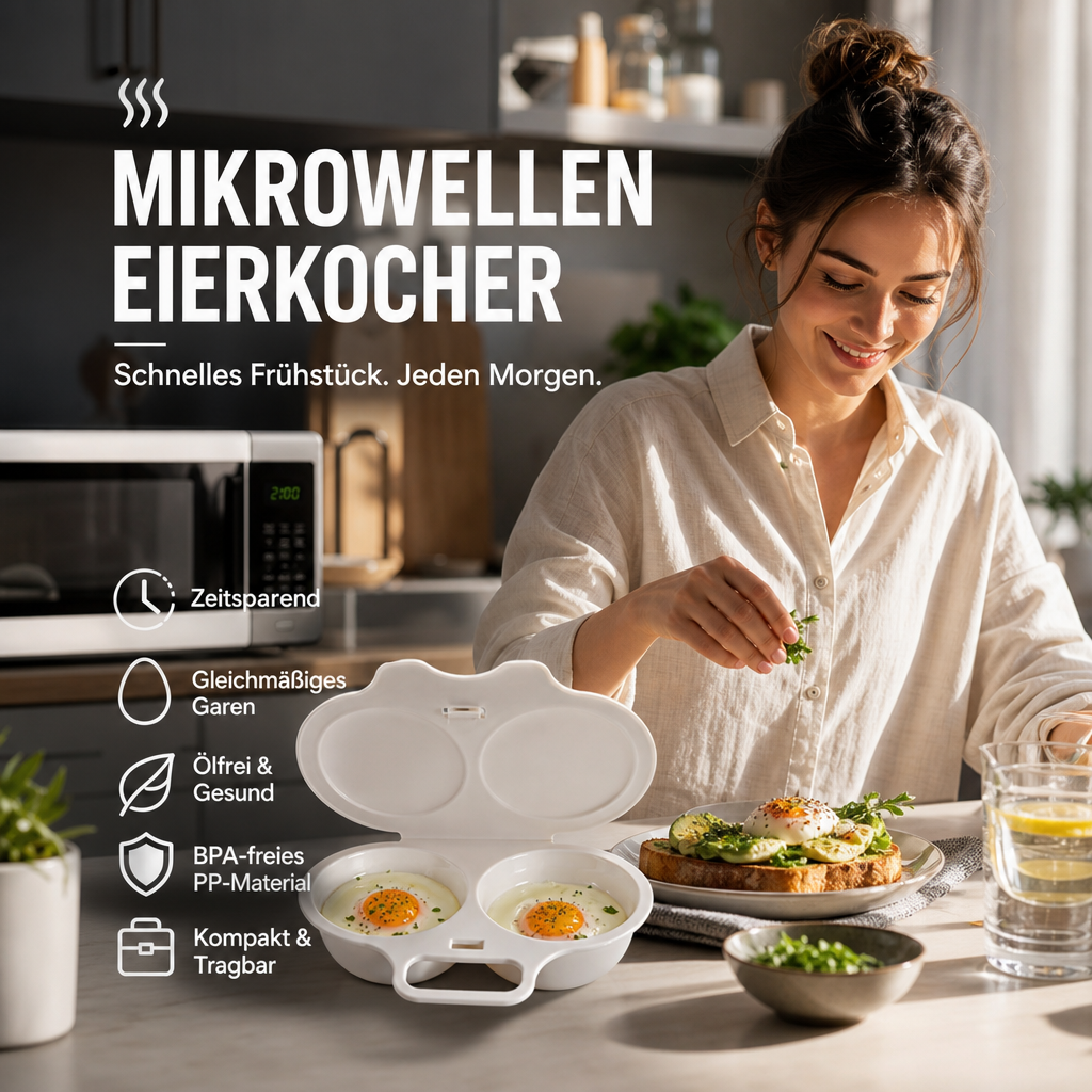 ✨50% Rabatt✨🍳 Mikrowellen-Eierkocher mit Deckel und Griff – Schnell, sicher & platzsparend – Perfekt für das schnelle Frühstück, Weich- & Hartgekochte Eier in Minuten ✨