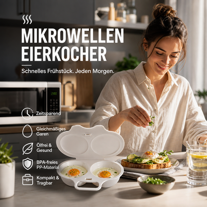 ✨50% Rabatt✨🍳 Mikrowellen-Eierkocher mit Deckel und Griff – Schnell, sicher & platzsparend – Perfekt für das schnelle Frühstück, Weich- & Hartgekochte Eier in Minuten ✨