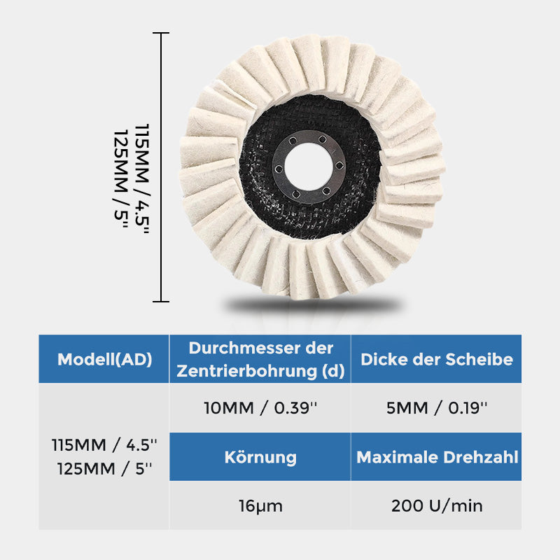 📢📢65 % Rabatt!! 🧽✨ Wollpolierscheibe für Winkelschchleifer – Hochglanz-Spiegelfinish! 🚀⚡