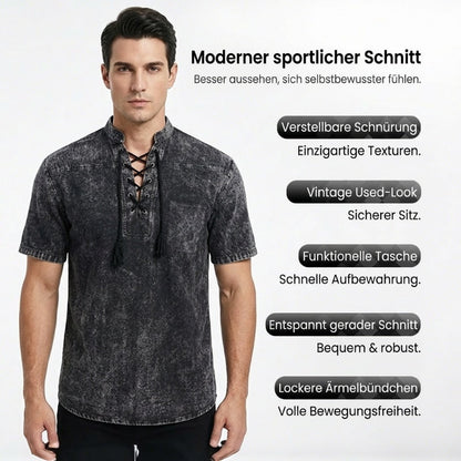 Männer Gothic Retro T-Shirt Spitze-up V-ausschnitt Leinen Tasche Kurzarm T-shirt Lose Tops