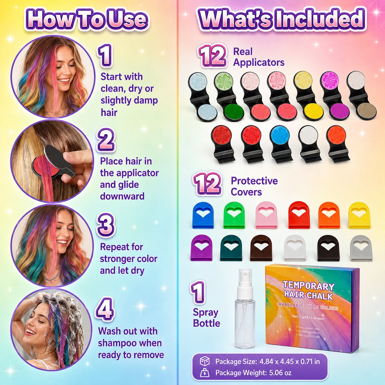 🔥Letzter Tag: 50 % Rabatt!🌈 12-Farben-Set für temporäre Haarkreide mit Applikator