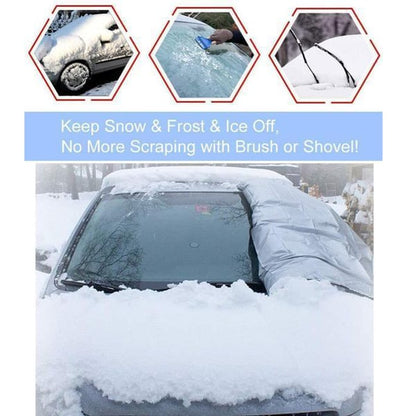 ⏳Time-Limited Special⏰ Verdickte magnetische Sonnenblende und Schneeabdeckung für die Autowindschutzscheibe, wasserdichte halbe Autoabdeckung mit reflektierenden Streifen🚗