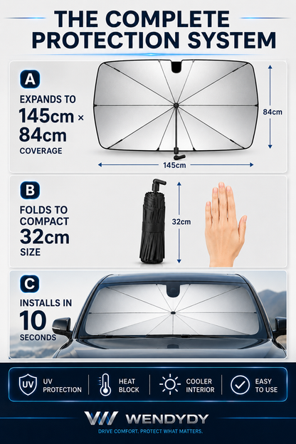 🔥 NUR NOCH HEUTE 50% RABATT! ☂️ Aufgerüsteter Autosonnenschutz-Regenschirm für Frontscheibe – 60°C Temperaturabsenkung, UV-Schutz, armaturenfreundlich, universal passend für alle Autos