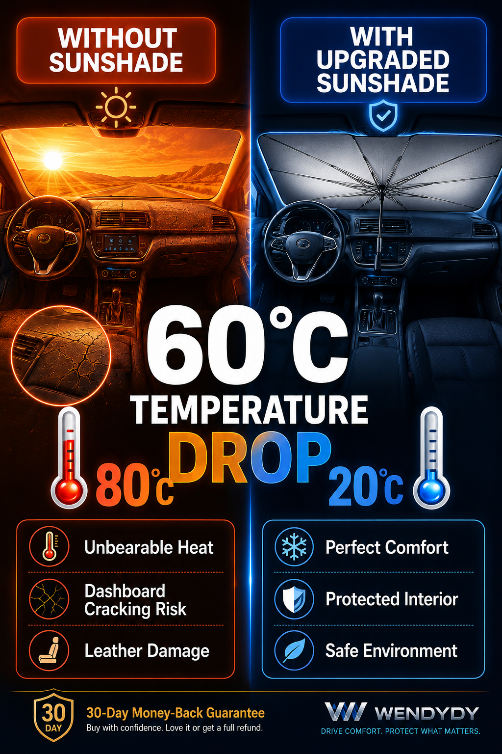 🔥 NUR NOCH HEUTE 50% RABATT! ☂️ Aufgerüsteter Autosonnenschutz-Regenschirm für Frontscheibe – 60°C Temperaturabsenkung, UV-Schutz, armaturenfreundlich, universal passend für alle Autos