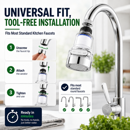 🚰50 % Rabatt 🔥Wasserhahnfilter-Aufsatz mit 360°-Drehung und 3 Sprühmodi