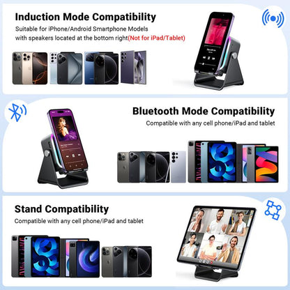 🔥Begrenzten 50%-Rabatts!🔥 5-in-1 Kabelloser Bluetooth-Lautsprecher mit Induktionsfunktion und verstellbarer Handyhalterung
