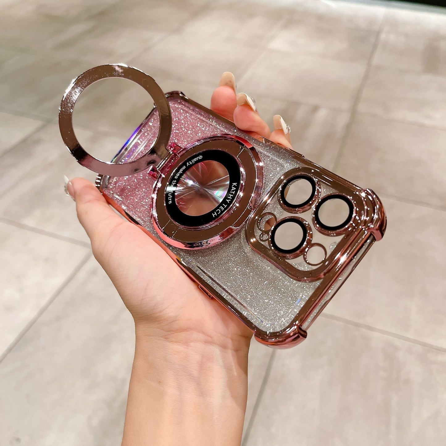 Passend für iPhone15PRO Vier-Ecken-Galvanik mit Glitter-Glanz und Anti-Tap Apple Handyhülle