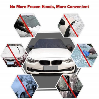 ⏳Time-Limited Special⏰ Verdickte magnetische Sonnenblende und Schneeabdeckung für die Autowindschutzscheibe, wasserdichte halbe Autoabdeckung mit reflektierenden Streifen🚗