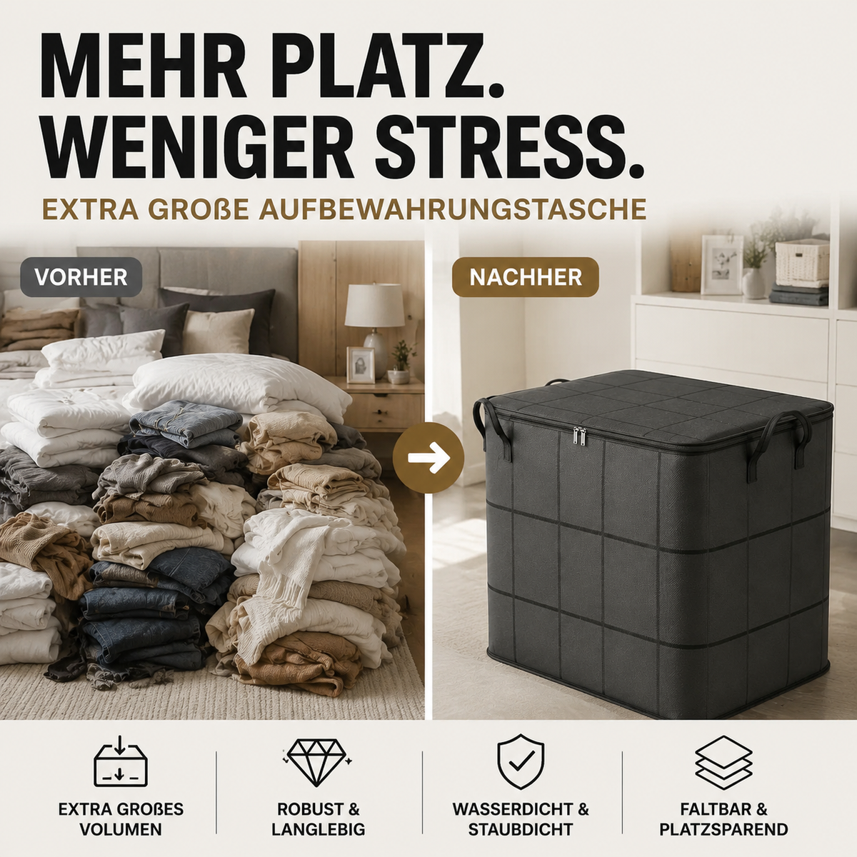 🧺📦Staubschutzhüllen für Bettdecken und Bettwäsche – großes Fassungsvermögen, strapazierfähiges Vliesmaterial und faltbar – ideal für die saisonale Aufbewahrung 🛏️