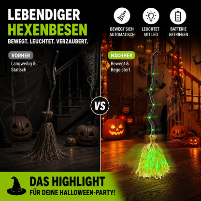 💥 50 % Rabatt ! Halloween Hexenbesen mit Lauflicht & Gruselgeräuschen – Kein Aufwand, voller Schrecken! 🧹 Überall aufstellbar, bewegt sich selbst, leuchtet grün ⚡ Limitiertes Angebot ⏳