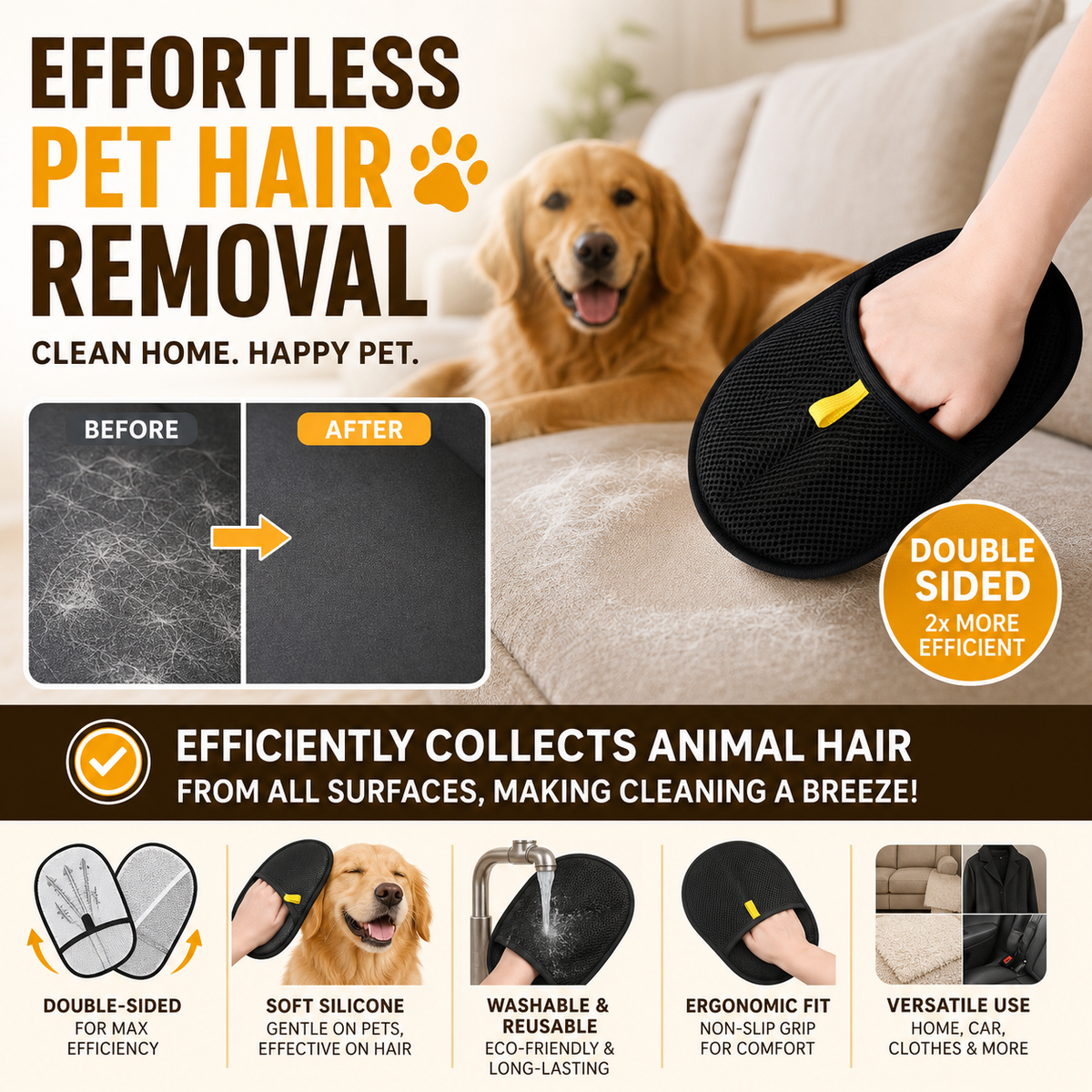 🐾 1 kaufen, 1 gratis! Tierhaarentferner-Handschuhe – beidseitige Silikonborsten, rutschfester Halt, waschbar und wiederverwendbar für Sofa, Kleidung und Teppiche 🧤