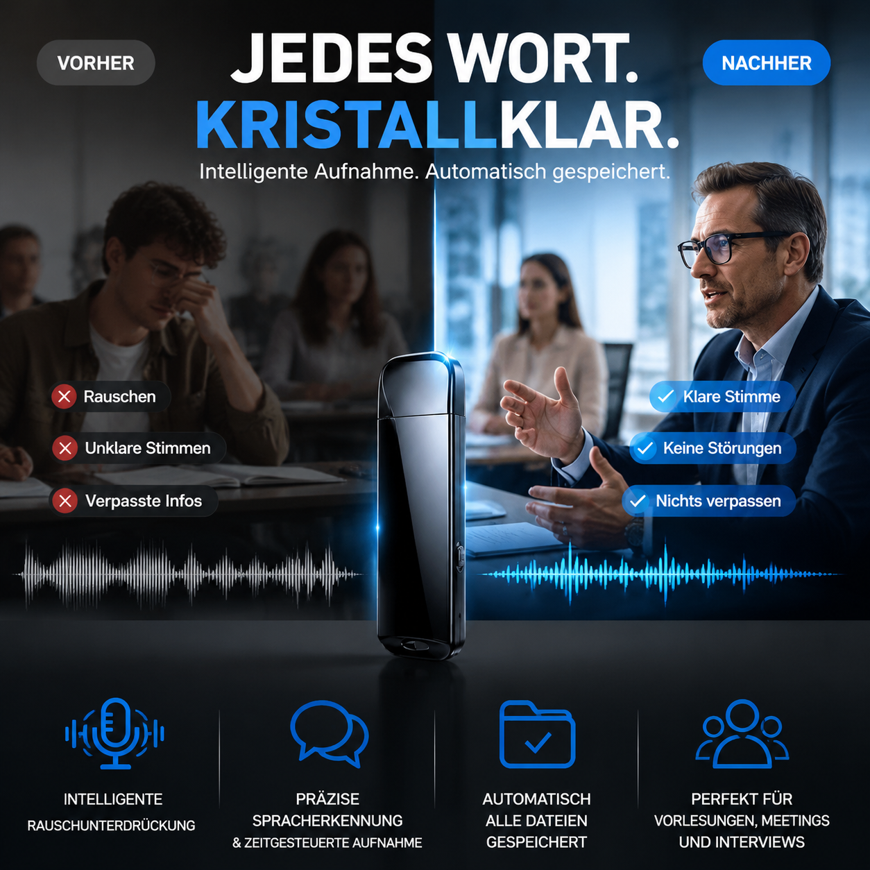 ⏳Zeitlich begrenztes Sonderangebot⏰Verschlüsselter USB-Diktierrekorder | Datenschutz & Rauschunterdrückung & Einfache Bedienung