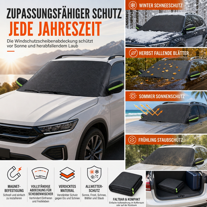 ⏳Time-Limited Special⏰ Verdickte magnetische Sonnenblende und Schneeabdeckung für die Autowindschutzscheibe, wasserdichte halbe Autoabdeckung mit reflektierenden Streifen🚗