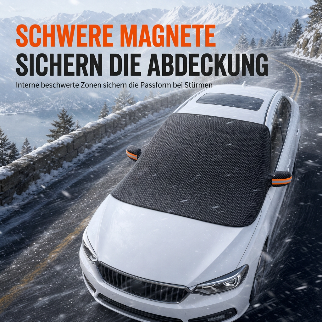 ⏳Time-Limited Special⏰ Verdickte magnetische Sonnenblende und Schneeabdeckung für die Autowindschutzscheibe, wasserdichte halbe Autoabdeckung mit reflektierenden Streifen🚗