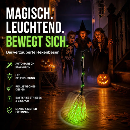 💥 50 % Rabatt ! Halloween Hexenbesen mit Lauflicht & Gruselgeräuschen – Kein Aufwand, voller Schrecken! 🧹 Überall aufstellbar, bewegt sich selbst, leuchtet grün ⚡ Limitiertes Angebot ⏳