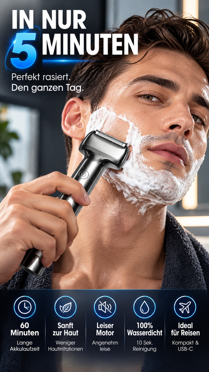 💥 50 % Rabatt ! Wiederaufladbarer Folien-Elektrorasierer für Herren – 60 Minuten Akkulaufzeit, IPX6 wasserfest, flüsterleiser Betrieb für empfindliche Haut-Gcom