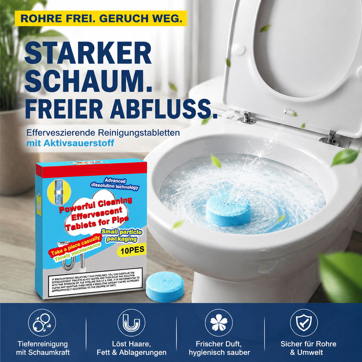 🔥 50 % RABATT!  Leistungsstarke Reinigungstabletten für Abflüsse – lösen Schmutz, Fett und üble Gerüche auf und sorgen für ein frischeres Rohrsystem ✨