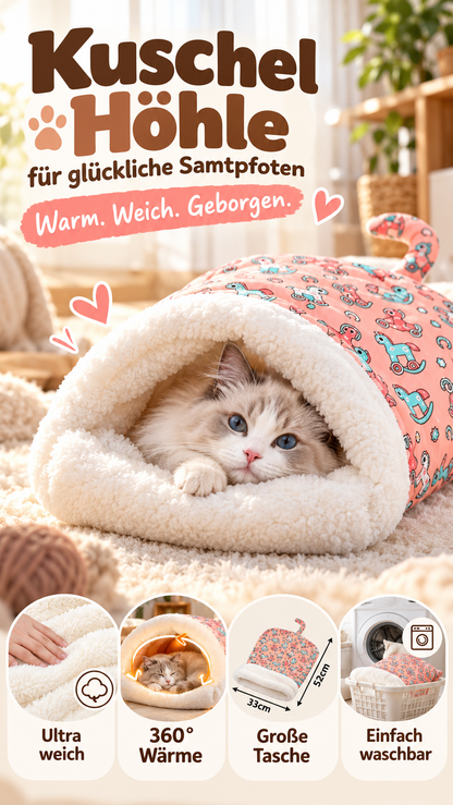 ⏳50% RABATT! 🐱 Flauschiger Katzen-Winterschlafsack – halbgeschlossene Kuschelhöhle mit Cartoon-Muster😴