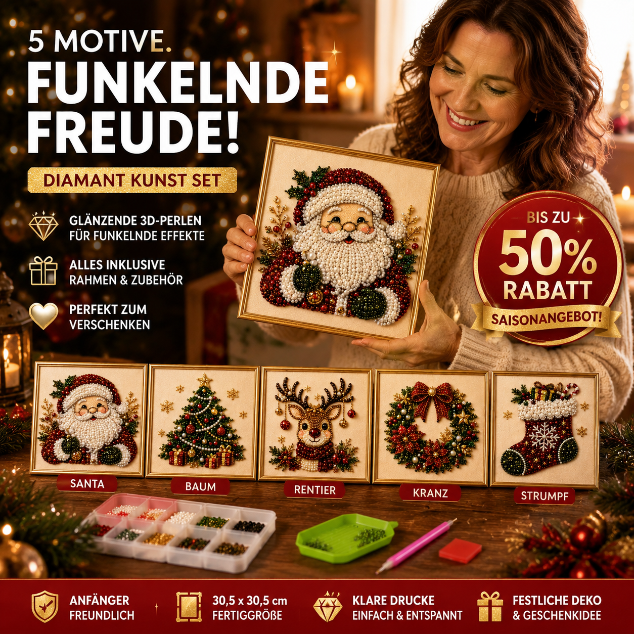💎 -50% RABATT | 🎅Weihnachts-Diamond-Painting-Set – Kreativer Bastelspaß für Groß & Klein