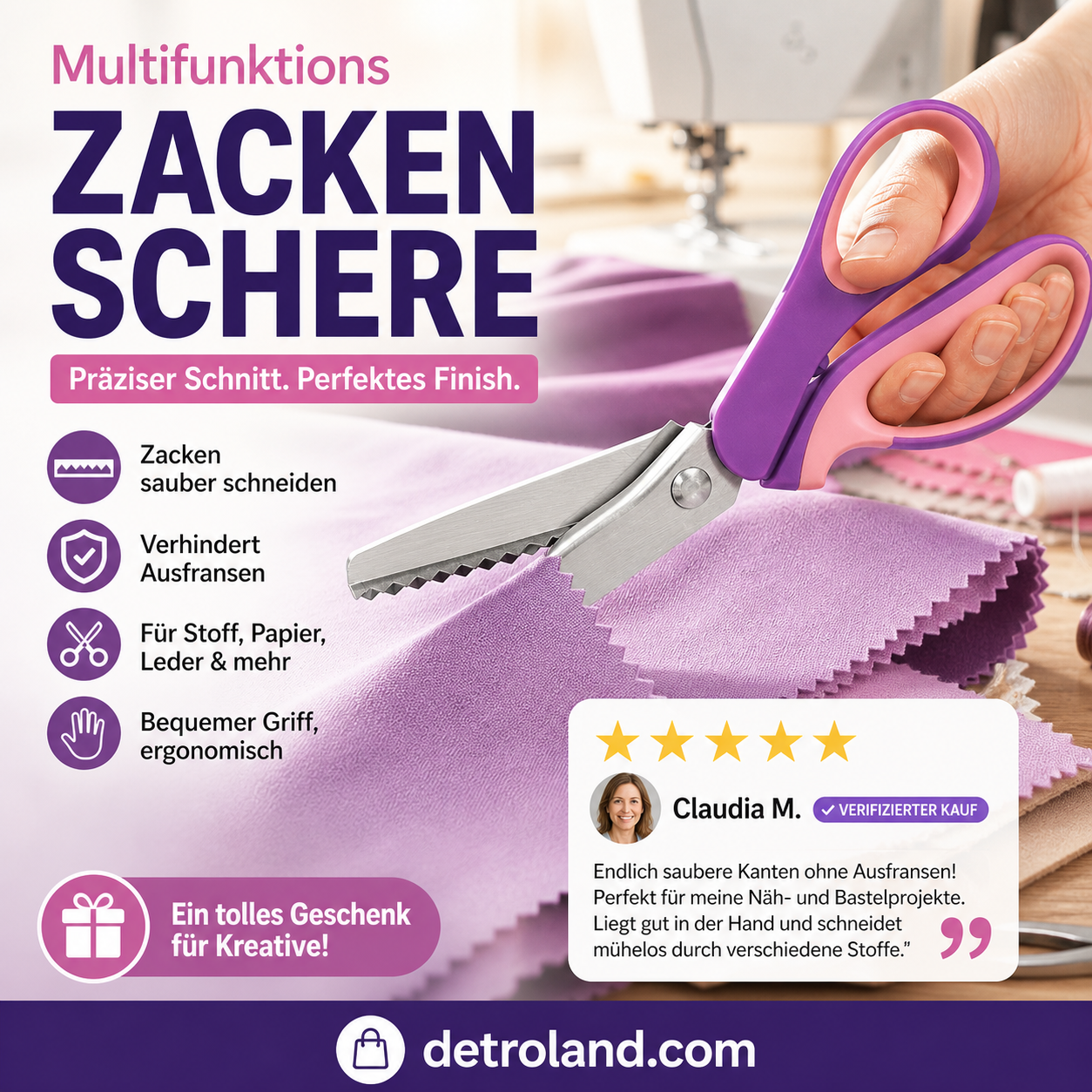 ✂️ 50% RABATT! 🧵 Multifunktionale Zickzack-Schere – Gezackte Klingen, präzise & langlebig – Ideal für Stoffe, Nähprojekte & Bastelarbeiten ✨