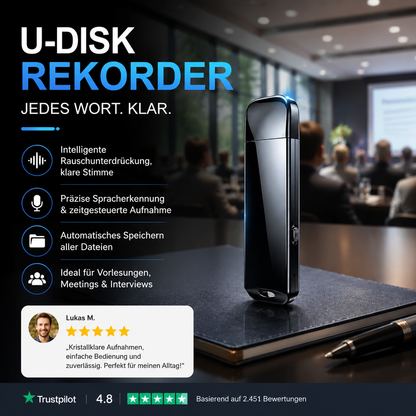 ⏳Zeitlich begrenztes Sonderangebot⏰Verschlüsselter USB-Diktierrekorder | Datenschutz & Rauschunterdrückung & Einfache Bedienung