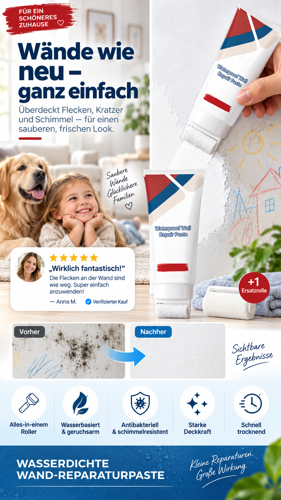 🧱🖌️✨ JETZT 50 % RABATT! Wasserfeste Wandausbesserungspaste mit integrierter kleiner Walzbürste – revolutionäre All-in-One-Lösung für einfaches, kleckerfreies Auftragen und langanhaltende Ergebnisse 🏠