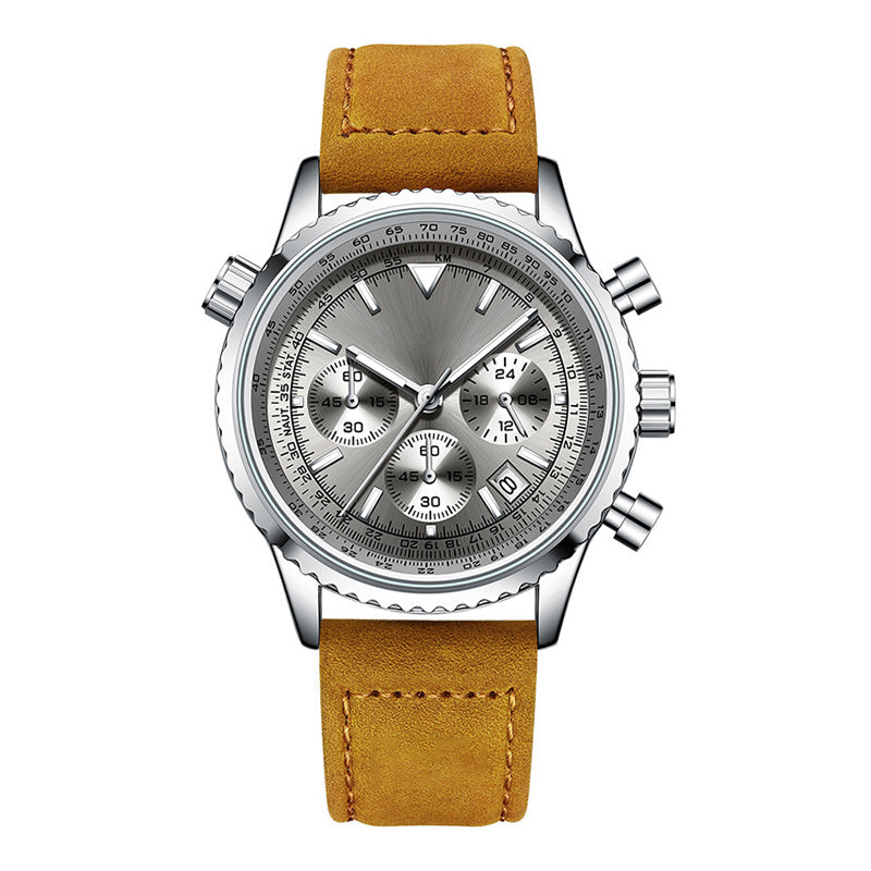 ⌚🎁Multifunctional mature stainless steel waterproof chronograph watch, with date display, luxurious and casual imitation of Quartz Male watch gift watch