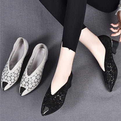👡Slipper aus Mesh mit Kristallen und dickem Absatz