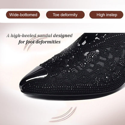👡Slipper aus Mesh mit Kristallen und dickem Absatz