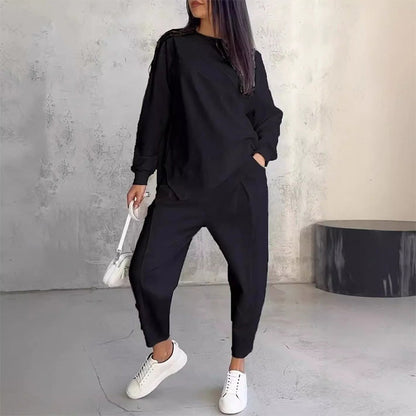⏰Zeitlich begrenztes Angebot: 50 % RABATT💕Damen Langarm-Sweatshirts mit unregelmäßigem Saum & Hosen-Set