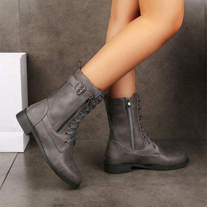 🔥2025 Hot🔥Orthopädische Lederstiefel für Damen mit runder Zehenpartie und seitlichem Reißverschluss